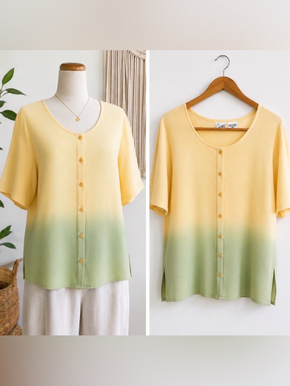 Vintage Cerfil Ombre Rayon Button Front Blouse 1X